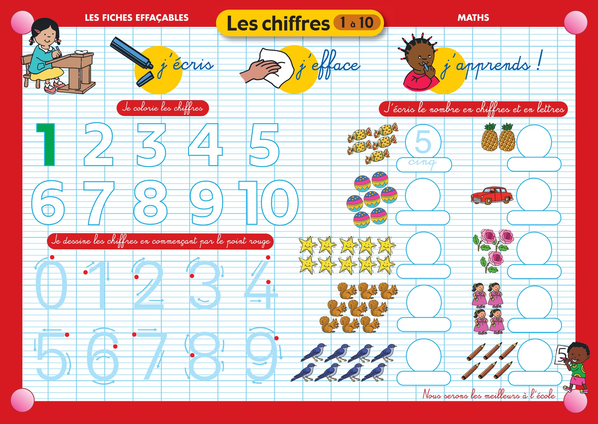 FICHE EFFAÇABLE LES CHIFFRES 1 À 10