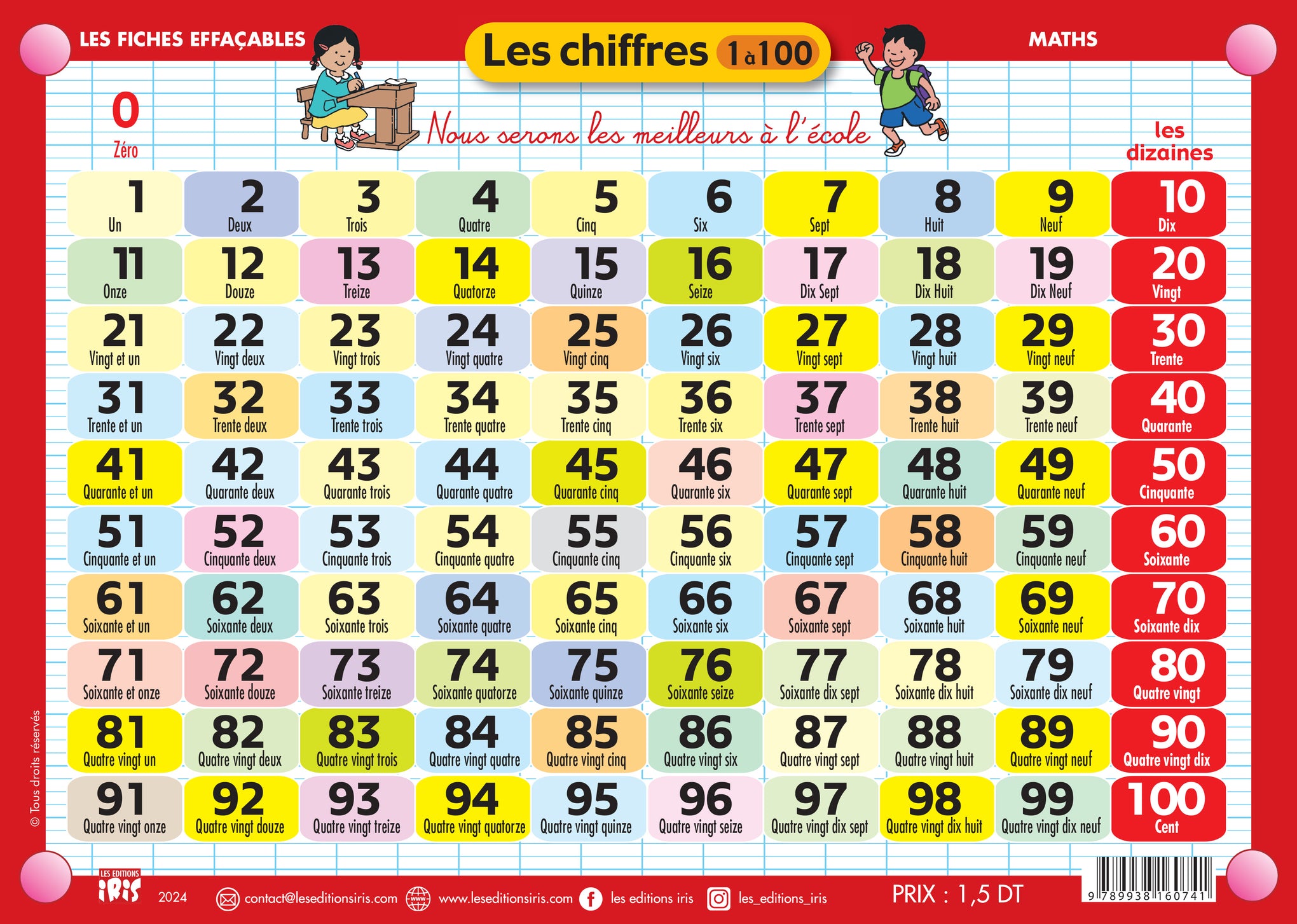 FICHE EFFAÇABLE LES CHIFFRES 1 À 100