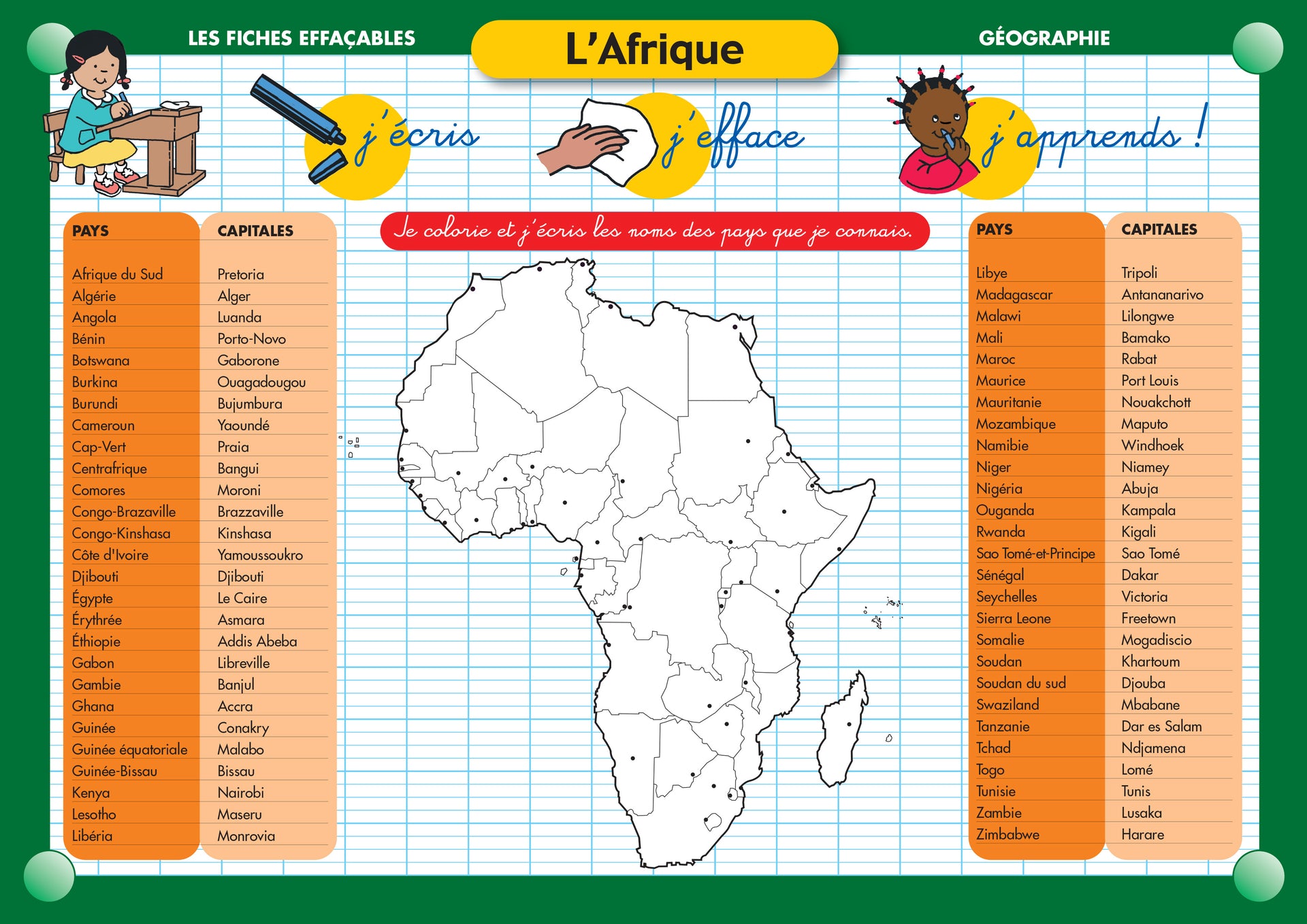 FICHE EFFAÇABLE L'AFRIQUE