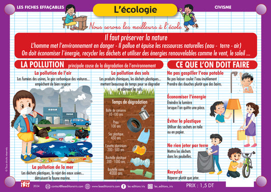 FICHE EFFAÇABLE L'ECOLOGIE