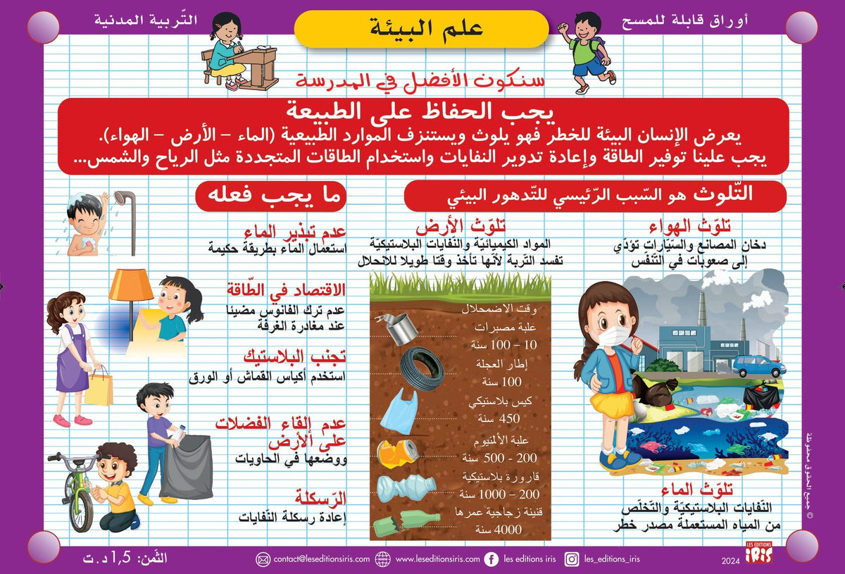 Fiche effaçable en arabe sur l’écologie — Éditions Iris